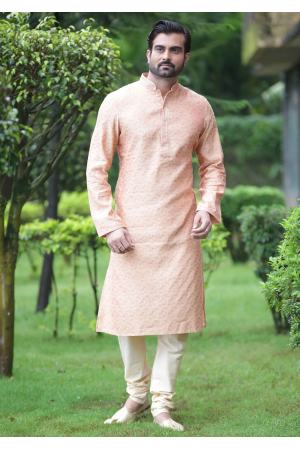 Pink with Golden Color Silk Fabric Kurta Set